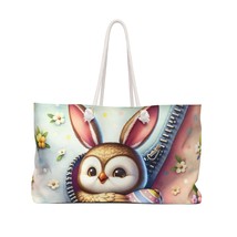 Personalised/Non-Personalised Weekender Bag, Easter, Cute Owl with Bunny Ears, L - £39.08 GBP