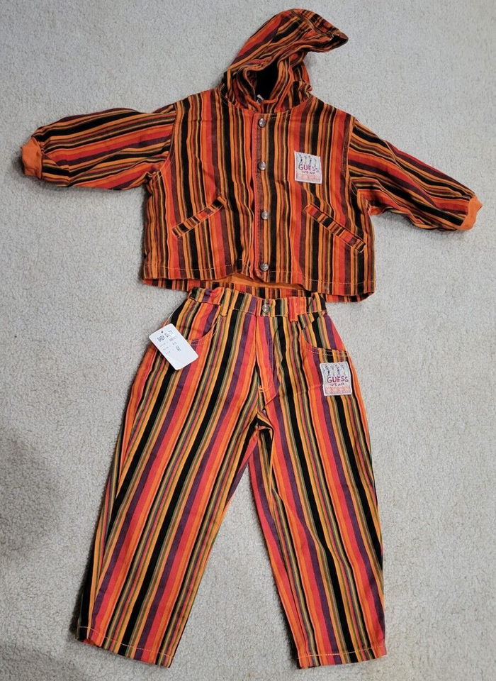 Primary image for Vtg Baby Guess Striped AOP SZ 4Y Toddler 2 Piece Set Jacket Denim Pants USA EUC