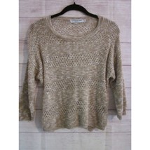 Cotton Emporium Sweater Size Large Tan 3/4 Sleeve Cropped Made In U.S.A  - $8.99