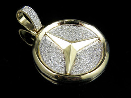 1.5Ct Round Lab Created Diamond Mercedes Medallion Pendant 14K Yellow Gold Over - £132.42 GBP