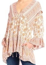 Free People Blouse Xs Moonlight Dance 3/4 Sleeve Tunic Pink Pockets - £35.83 GBP