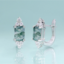 Natural Moss Agate Earrings 925 Sterling Silver Exquisite - £92.09 GBP