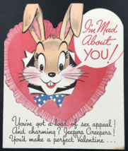 VTG Gibson Animal Wise-Crackers Rabbit Pillow Heart Mad About You! Valentine - £7.09 GBP