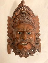 VINTAGE CHINESE WOOD HAND CARVED WARRIOR WALL HANGING MASK 10&quot; - £62.31 GBP