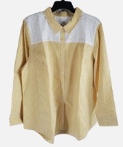 Denim Co. Yarn Dyed yellow white Striped Button front Tunic Shirt 1X New... - £15.76 GBP