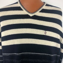 French Connection Fcuk V Neck Sweater Stripe Blue White XXL Wood Rayon   - £72.54 GBP