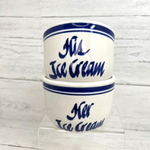 Vintage Clay Design His Her Ice Cream Set StoneWear Bowls Hand Painted - £35.96 GBP