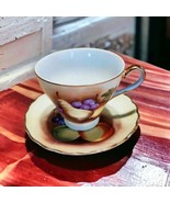 Tea Cup and Saucer Yellow Gold Trim Fruit Pear Apple Grapes Japan Vtg - $16.78