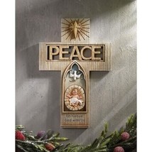 &quot;Peace&quot; Hanging Wall Cross 10&quot; Baby Jesus Christmas Star Emmanuel Catholic Home - £27.45 GBP
