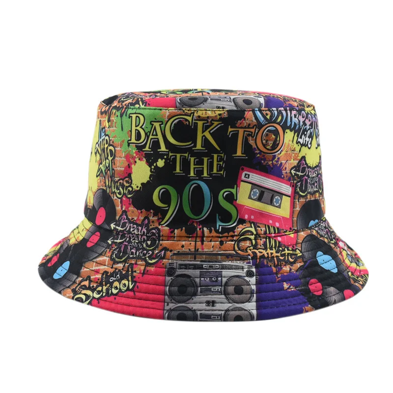 Summer Bucket Hat Women Designer Hip Hop Print Panama Sun Cap Men Women 2024 - £10.72 GBP