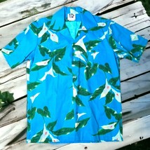 Hilo Hattie Hawaiian Shirt Teal Blue Floral Short Sleeve Vintage Tropica... - $19.59