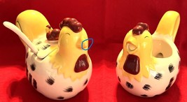 Vintage Chicken Rooster Hen Cream and Sugar Bowl Set w Spoon Chestnut Creek - $8.90