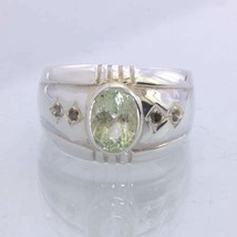 Ring Green Aquamarine Cognac Diamonds Handmade Silver Unisex size 10 Design 357 - £116.45 GBP