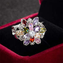 Jewel-Tone Crystal &amp; Cubic Zirconia Oval-Cut Flower Ring - $12.99