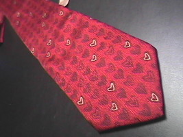 Structure Mens Dress Neck Tie Bright Red Hearts Against Red Unworn Paper Tag - £10.26 GBP