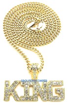 King Necklace New Pendant with Crystal Rhinestones 24 Inch Long Cuban Link Chain - £15.97 GBP