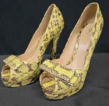 FENDI Stiletto Heels Yellow Black Snakeskin Size EU 38.5 US 7 Peep Toe B... - $294.95