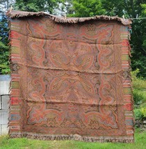 Antique Victorian Woven Paisley Piano Shawl 1870-1890 Tapestry Wool 55&quot;x56&quot; - $186.96