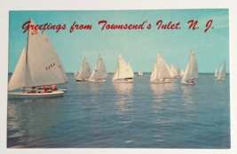 Greetings from Townsends Inlet Sailboats New Jersey NJ Tichnor Postcard c1960s - £6.16 GBP