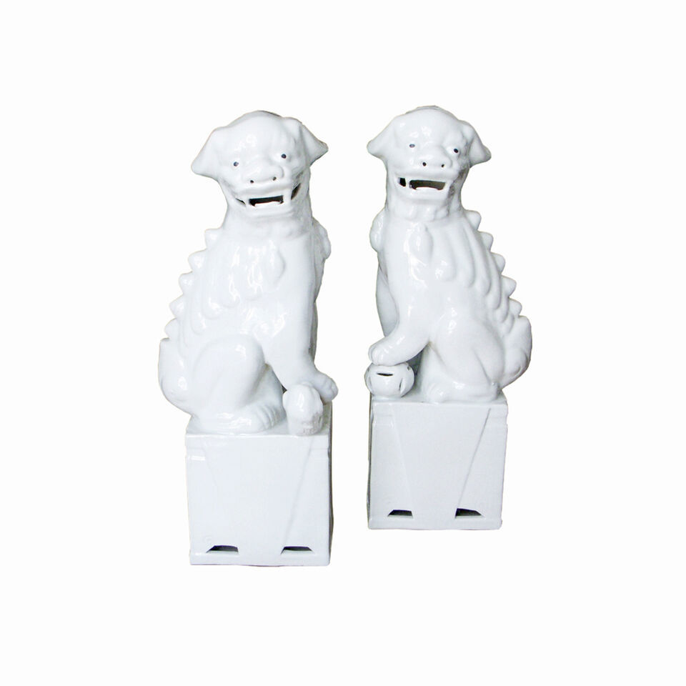 Primary image for Cute White Porcelain Foo Dog Figurine 11"