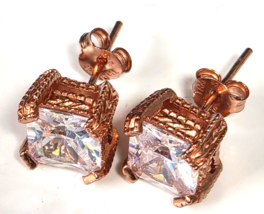 Vintage Signed FAS 925 Sterling Silver Square Crystal Stud Earrings 1/4"... - $44.55