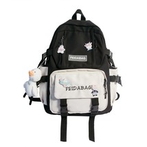 Lady Nylon Travel Backpack Cute Bookbag Student Black Schoolbag For Girls Female - £37.95 GBP