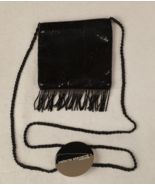 Valerie Stephens Evening Hand Bag Black Mesh Beaded Fringe Zipper Closur... - $26.51 CAD