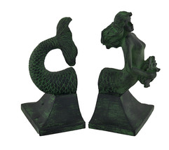 Scratch &amp; Dent Mermaid Top and Tail Verdigris Finish Bookend Set - £23.25 GBP