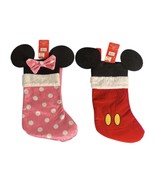 Disney Mickey and Minnie Mouse Ears Plush Christmas Stocking Set of 2 NE... - $553.71 MXN