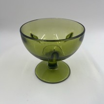 Vtg Avocado Green Glass Footed  Pedastal Candy Fruit Dish Trinket 4.5” T... - $24.18