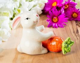 Bunny Salt and Pepper Set Rabbit Hugging Carrot Ceramic 3.5" High Easter image 4