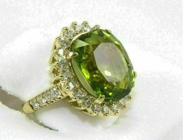 5.50Ct Corte Ovalado Verde Peridoto &amp; Diamante Halo Mujer Anillo 14K Dorado - £96.83 GBP