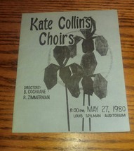 VTG May 27 1980 Kate Collins Choirs Program Flyer Zimmerman Cochrane - £11.76 GBP