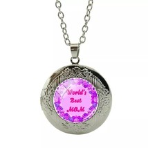 Purple World&#39;s Best Mom Cabochon LOCKET Pendant Silver Chain Necklace #103 - £11.86 GBP