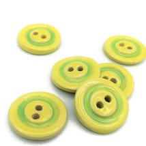 6Pc Green and Yellow Artisan Ceramic Sewing Buttons 1 inch Unique Coat B... - £35.60 GBP