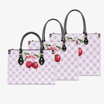 Women&#39;s Tote Bag - Rockabilly - Cherries Lilac Plaid - £47.36 GBP+