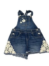 Jordache Girls Overalls Shorts M 7-8 Lace Flowers Adjustable Denim Blue - £10.80 GBP