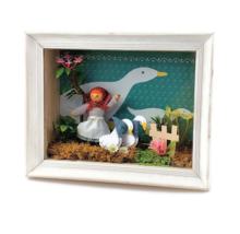 Girl with geese diorama shadow box vintage 3D doll farmer goose diorama gift - £36.63 GBP
