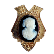 Victorian Memory Locket Brooch Antique 14k Gold Deco Hard Stone Onyx Cameo Pin - £1,740.20 GBP