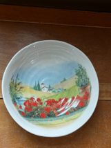 Made in Italy marked White Ceramic w Pretty Landscape &amp; Red &amp; Purple Flo... - £10.42 GBP