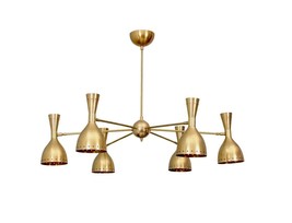 Mid Century Stilnovo Hourglass Chandelier - 6 Arm Brass chandelier light Fixture - £433.56 GBP
