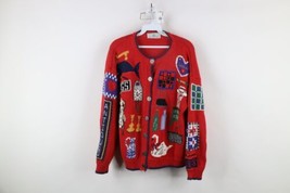 Vtg 90s Design Options Womens Large Faded Antiques Quilt Knit Cardigan Sweater - $118.75