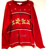 $9.99 Jolly Sweaters Oh Snap Gingerbread Man Cookies Unisex Christmas Red Ugly L - £6.61 GBP