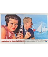 Pepsi-Cola Soda Couple Beach Sailboat -Dual Ad Coast Vintage 1964 Print Ad - $11.40