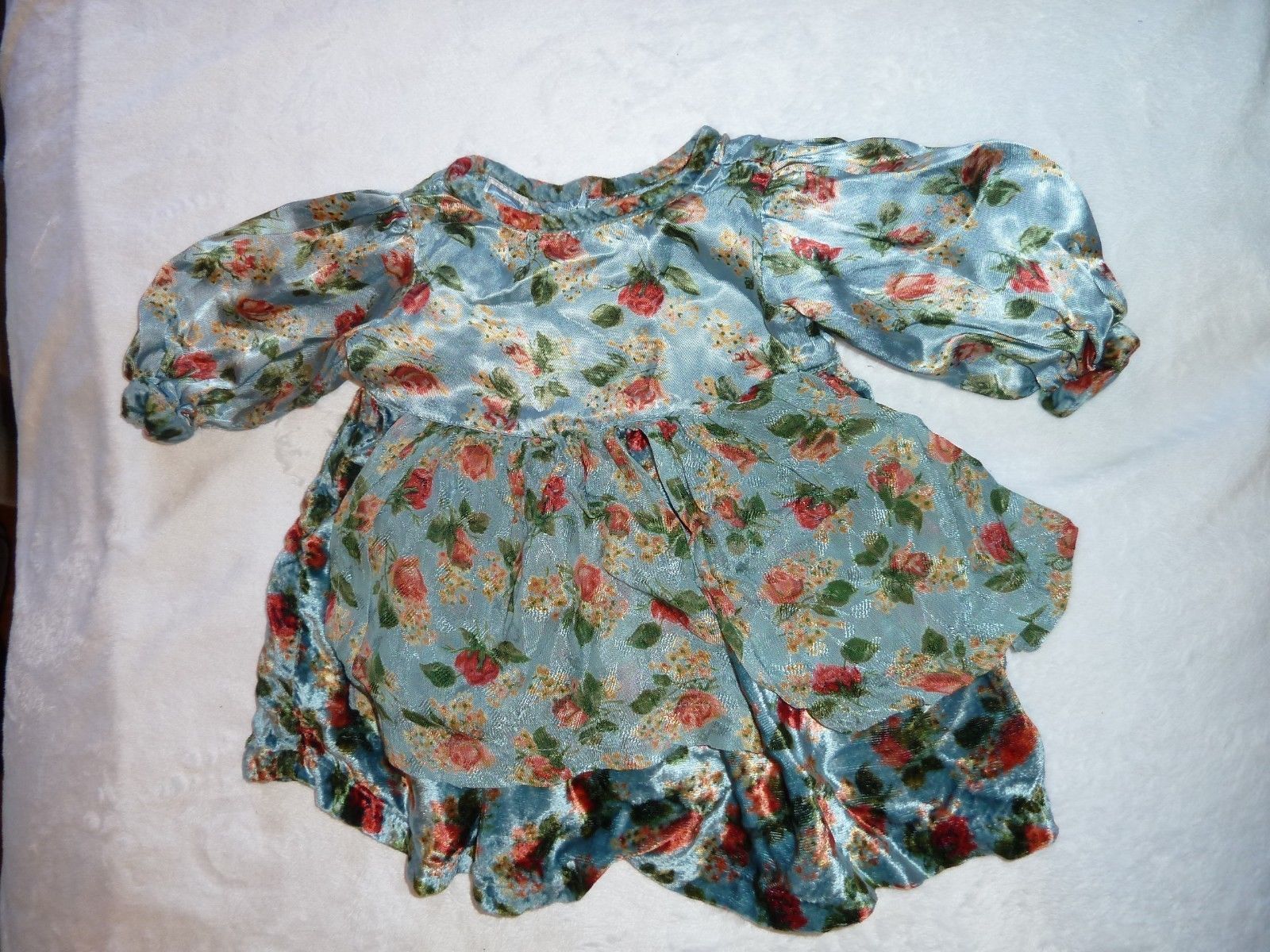 APRIL CORNELL CORNELLOKI SATIN VINTAGE LOOK SHABBY FLORAL APRON DRESS 0-3-6 BABY - $34.64