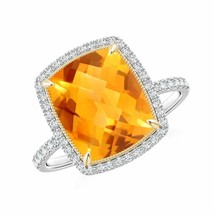 ANGARA Cushion Citrine and Diamond Halo Ring in Two Tone for Women in 14K Gold - £859.68 GBP