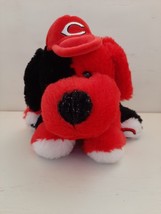 MLB Cincinnati Reds Embroidered 8&quot; Red And Black Plush Dog w/ Cap Stuffed Animal - £6.47 GBP