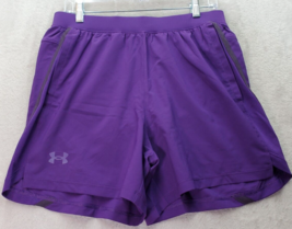 Under amour Shorts Women Large Purple Lined Polyester Pockets Logo Elast... - £12.58 GBP