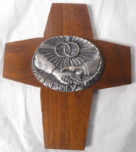 Mid-Century Modern Teak Wood Cast Metal Pewter 6 7/8&quot; TOGETHER IN HOLY M... - £17.08 GBP
