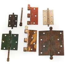 Lot of 7 Antique Door Hinge Sides With Cannonball Pins and Hinges - £19.44 GBP